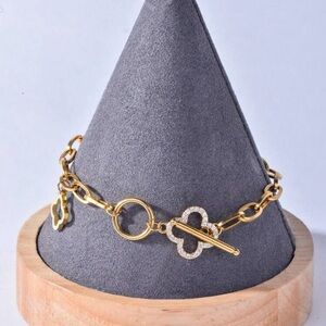 Gold Plated Stainless Steel Clover Charm Chain Bracelet Tarnish Resistant